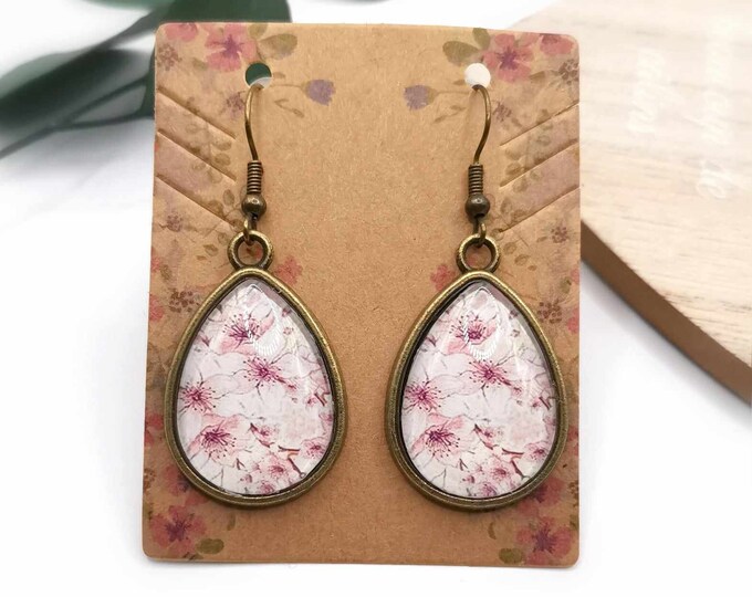 Cherry blossom cabochon earrings, drop earrings