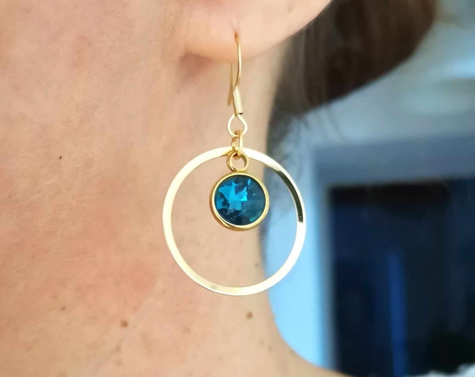 Stainless steel, gold and blue earrings