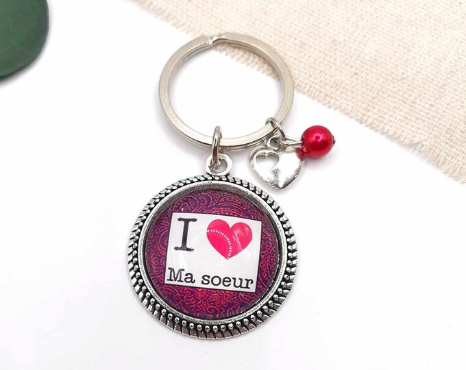 Sister cabochon key ring "I love my sister", sister gift