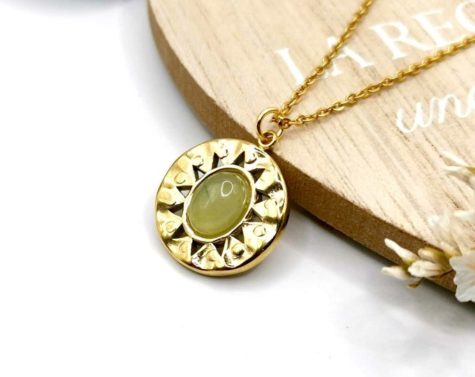 Gold stainless steel necklace, natural stone, boho necklace