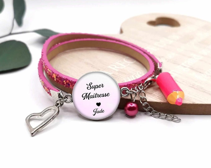 "Super mistress" cabochon mistress bracelet, customizable mistress gift, personalized bracelet, child's first name