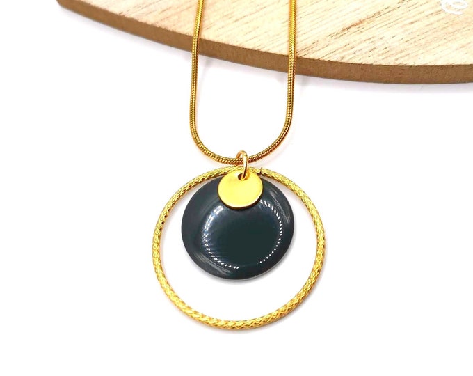 Stainless steel, gold and anthracite gray necklace