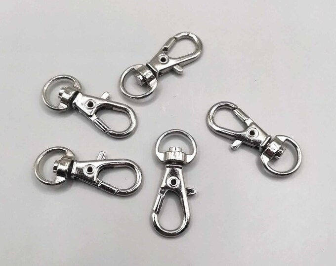 5 silver swivel carabiner key rings, 32 x 12 mm