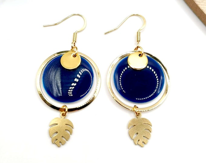 Stainless steel, gold and midnight blue earrings