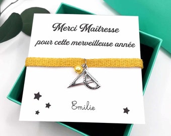 Bracelet coton avec écrin, merci maîtresse pour cette merveilleuse année, message personnalisé