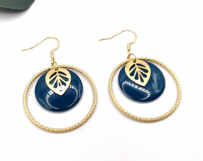 Stainless steel, gold and petrol blue earrings