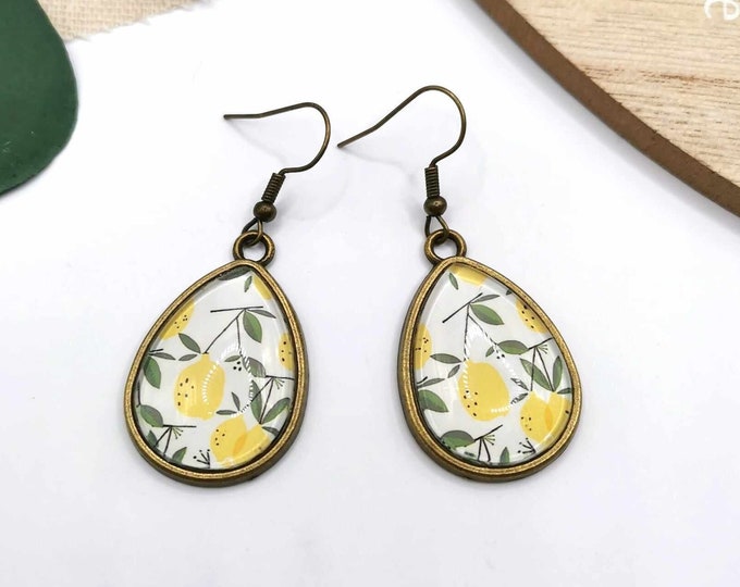 Lemon cabochon earrings, drop earrings