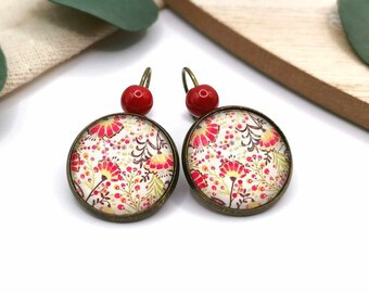 Boucles d'oreilles dormeuses cabochon fleurs