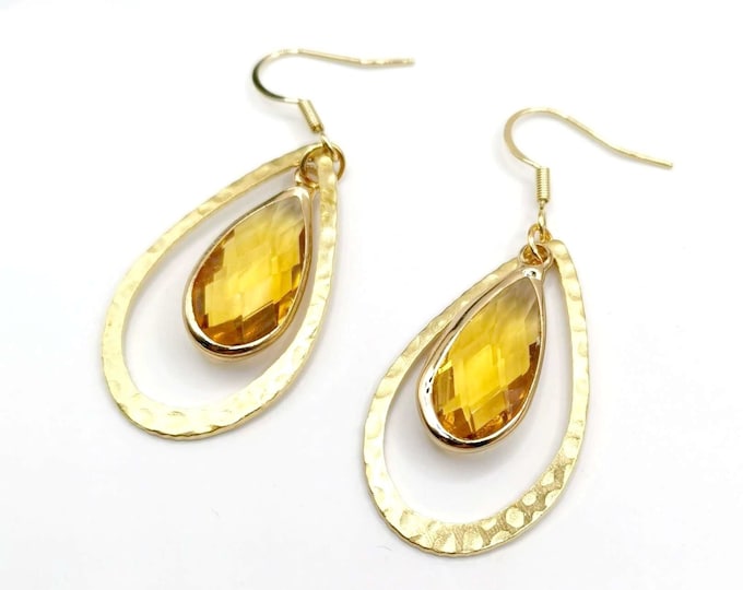 Stainless steel drop earrings, gold and yellow