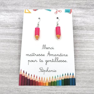 Earrings card, pencils, dark pink, centerpiece gift