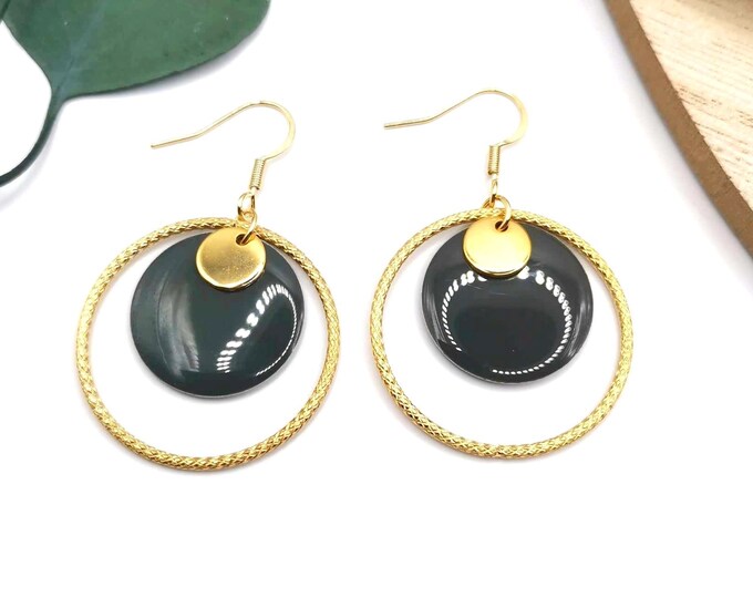 Stainless steel, gold and anthracite gray earrings