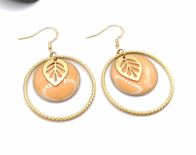 Stainless steel, gold and salmon earrings