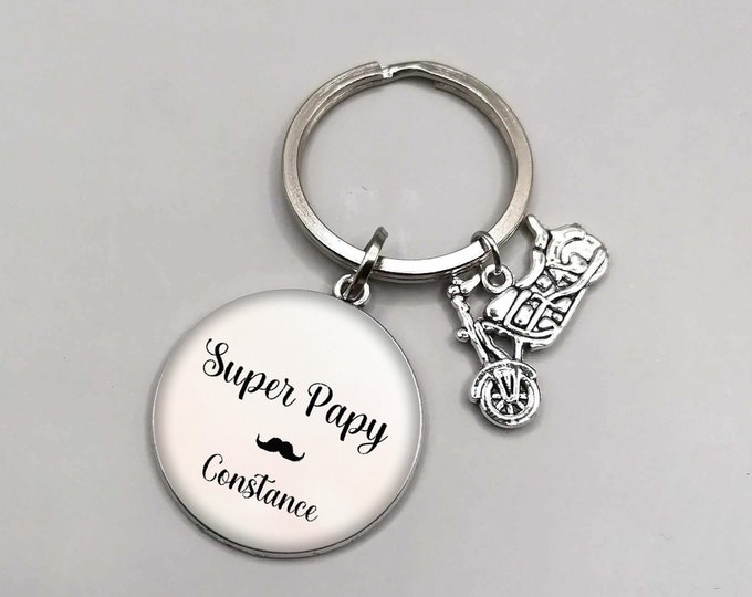 Grandpa cabochon key ring "super grandpa", grandpa gift, customizable gift, child's first name, future grandpa