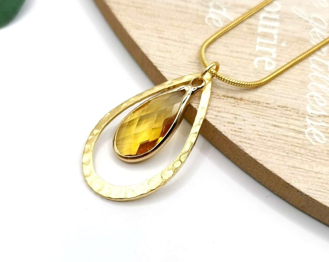 Drop stainless steel necklace, gold and yellow