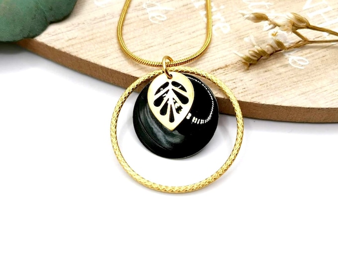 Stainless steel, gold and black necklace