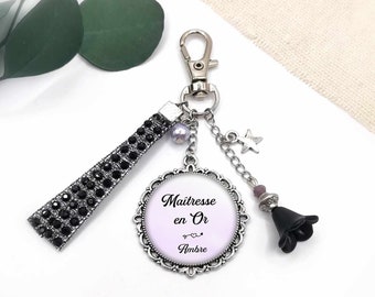 Master cabochon key ring "gold mistress", mistress gift + child's first name, personalized text