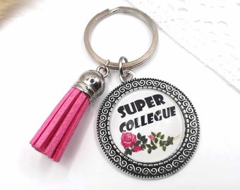 Porte clé cabochon collègue "super collègue", cadeau collègue