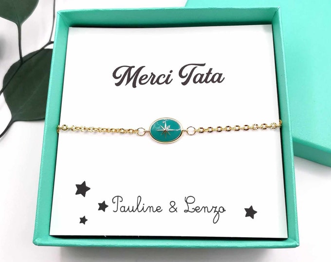 Stainless steel star bracelet with box, thank you tata, personalized message