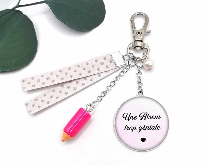 Atsem cabochon key ring, atsem gift, school gift, customizable text