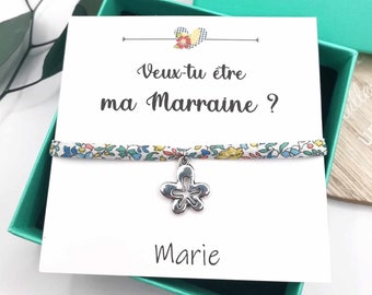 Bracelet liberty avec écrin, veux-tu être ma marraine, demande marraine, message personnalisé