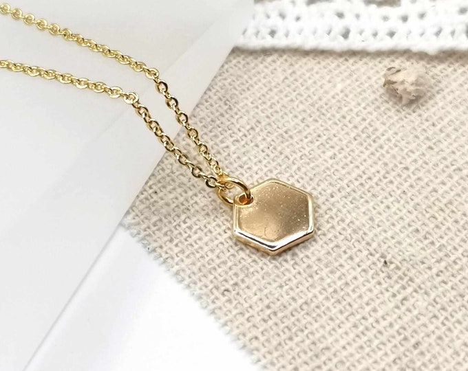 Fine necklace, golden, polygon, minimalist necklace