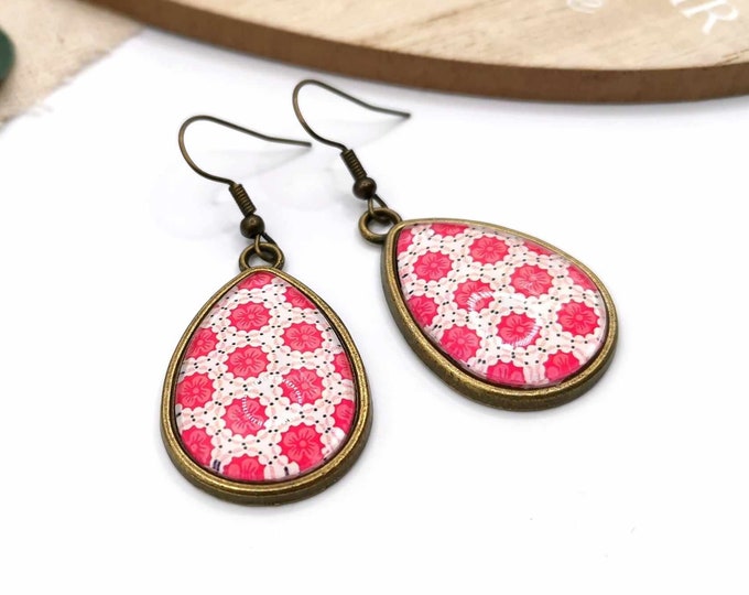 Flower cabochon earrings, drop earrings