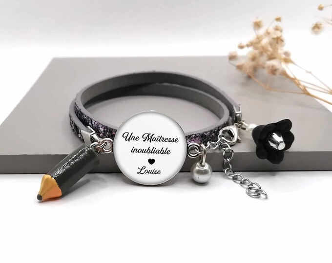 Cabochon mistress bracelet "an unforgettable mistress", customizable gift + child's first name, mistress gift, atsem, nanny