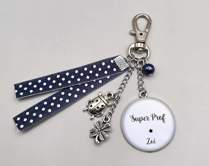 "super teacher" teacher key ring, teacher gift, personalized text