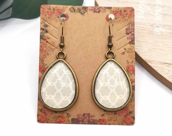 Cabochon earrings with geometric patterns, drop earrings