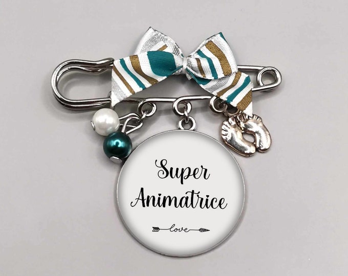 Animator cabochon brooch "super animator", colleague gift, text to personalize