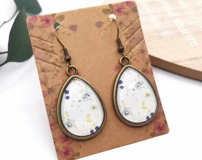 Cabochon flower earrings, drop earrings