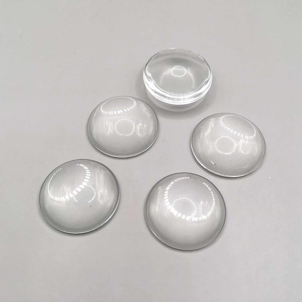 5 cabochons 25 mm, dôme rond en verre transparent