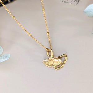 18K Gold Plated Ginkgo Necklace - Stainless Steel, Elegant Ginkgo Leaf, Minimalist Jewelry, Nature Women&#39;s Gift.
