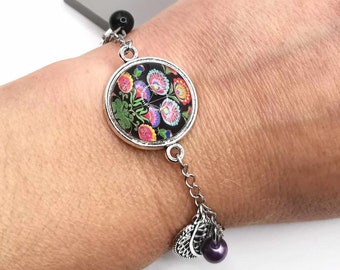 Folklore cabochon bracelet, nanny gift, godmother, mom