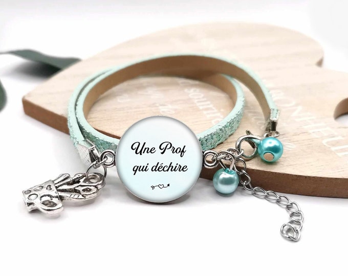 Teacher cabochon bracelet "a teacher who rocks", teacher gift, customizable teacher, personalized bracelet, child's first name