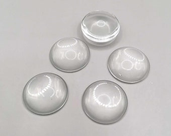 5 cabochons 25 mm, round transparent glass dome