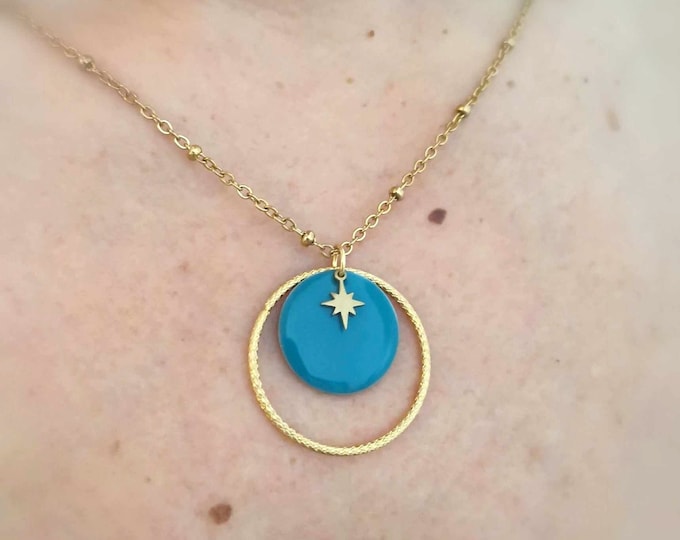Stainless steel, gold and turquoise necklace