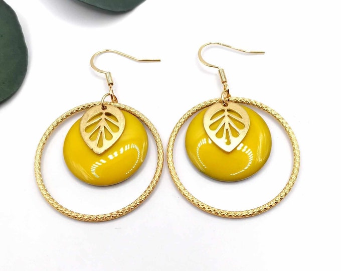 Stainless steel, gold and yellow earrings