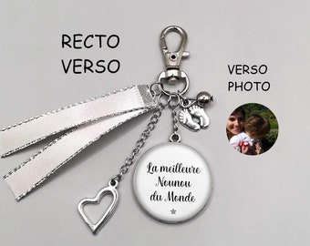 Porte clé cabochon RECTO VERSO nounou "meilleure nounou du monde", porte clé personnalisable, cadeau nounou, crèche, photo