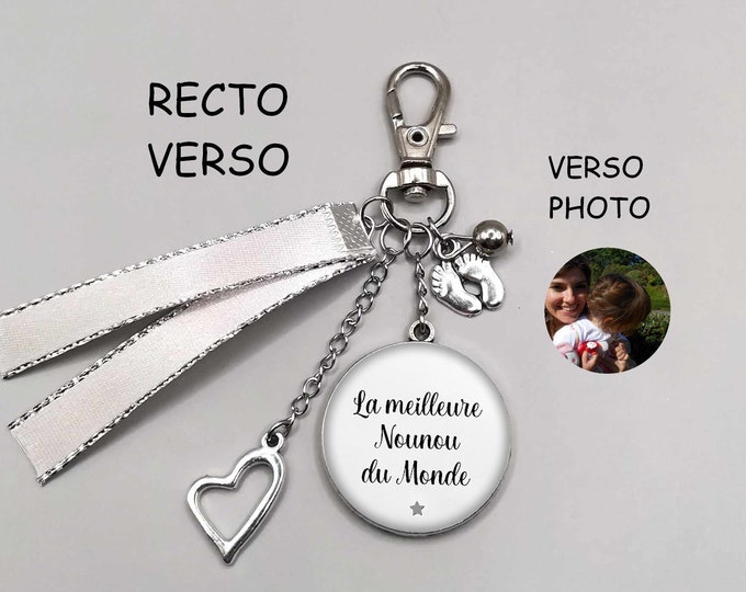 Cabochon key ring RECTO VERSO nanny "best nanny in the world", customizable key ring, nanny gift, nursery, photo