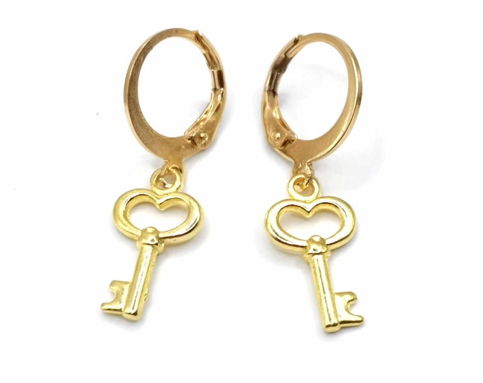 Minimalist earrings, huggies, small gold earrings, key