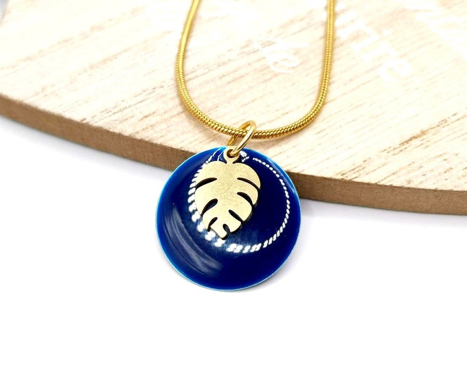 Stainless steel, gold and midnight blue necklace
