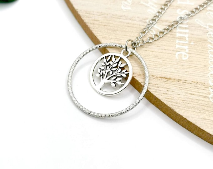 Stainless steel necklace, tree of life