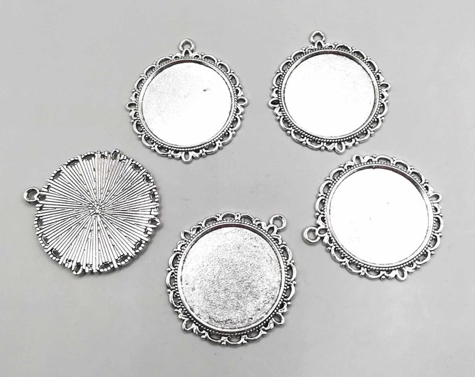 5 cabochon supports tray 25 mm silver