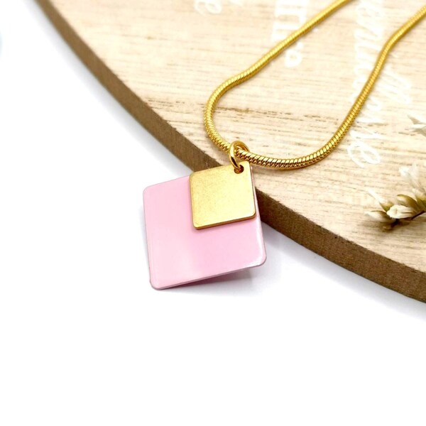 Collier acier inoxydable losange, or et rose