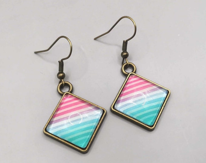 Striped cabochon earrings, diamond earrings