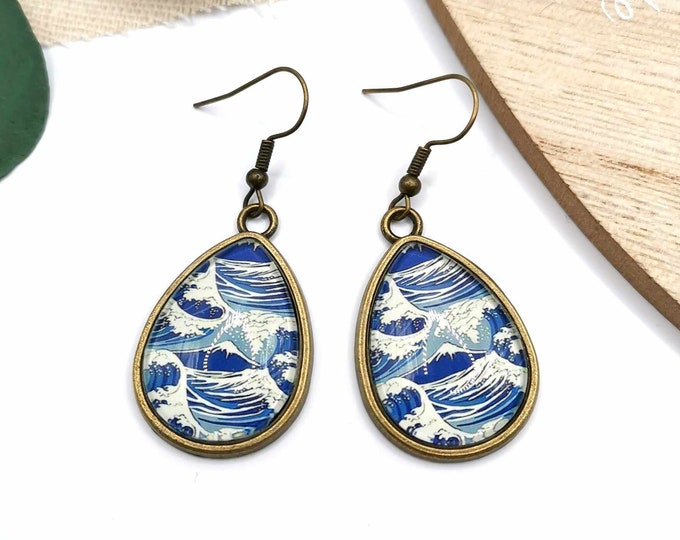 Japanese wave cabochon earrings, drop earrings