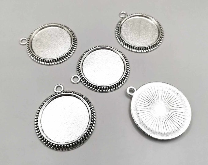 5 cabochon supports tray 25 mm silver