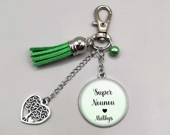 Nanny cabochon keyring "super nanny" with child's first name, customizable keyring, nanny gift, nursery