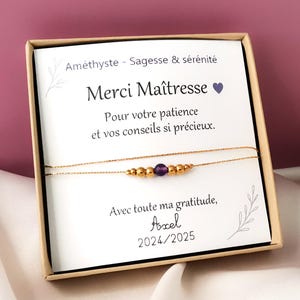 Double row amethyst bracelet – Gift for teacher, ATSEM or nanny – 18k gold-plated stainless steel – Personalized fine jewelry